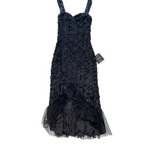 Lulu's Black Rose‎ Appliqué Split Midi Dress
